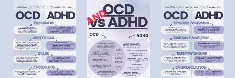 diagramas com exemplos de sintomas de ocd e adhd e onde se encontram