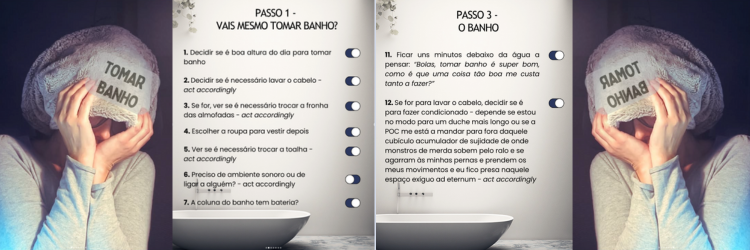 imagem da autora de cara tapada com a legenda: "Tomar banho" e amostra de listagem de tarefas descritas no texto